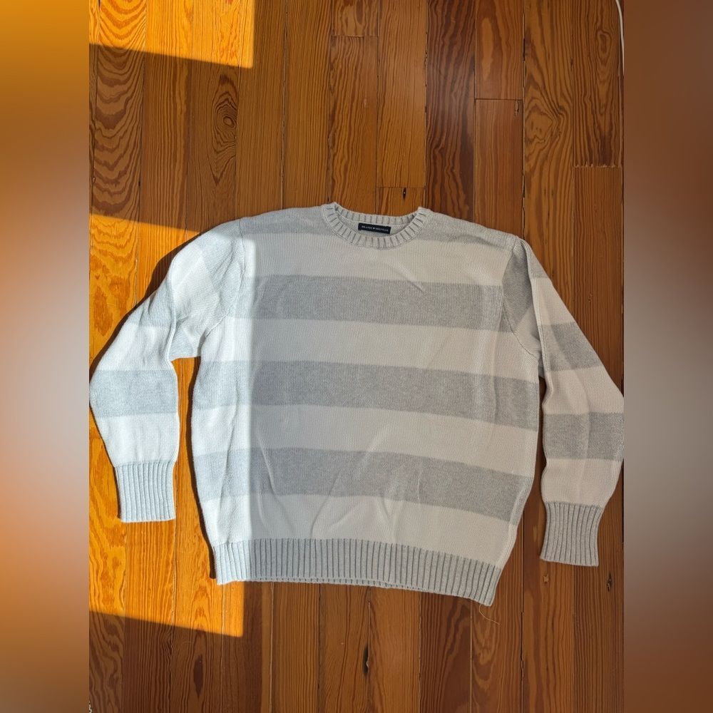 Brandy Melville Gray & White Striped Crewneck Sweater